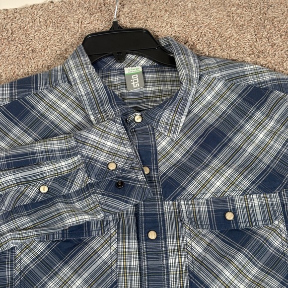 Stio Other - Stio Mens XL Blue Plaid Western Pearl Snap Long Sleeve Shirt Jackson Hole WY